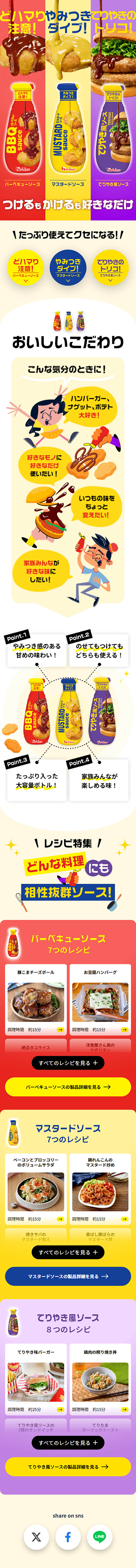 つけるもかけるも好きなだけ やみつきソースのLPデザイン（調味料・甘味料・ダシ・スープ／カラフル系／かわいい系）スマホ版