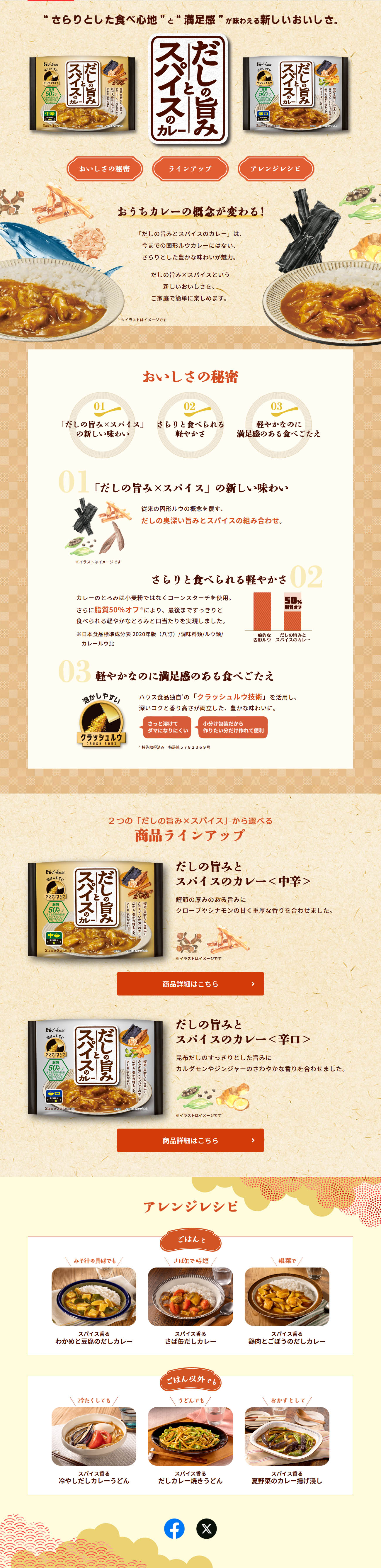 だしの旨みとスパイスのカレーのLPデザイン（レトルト・インスタント／ブラウン系／和風系）PC版