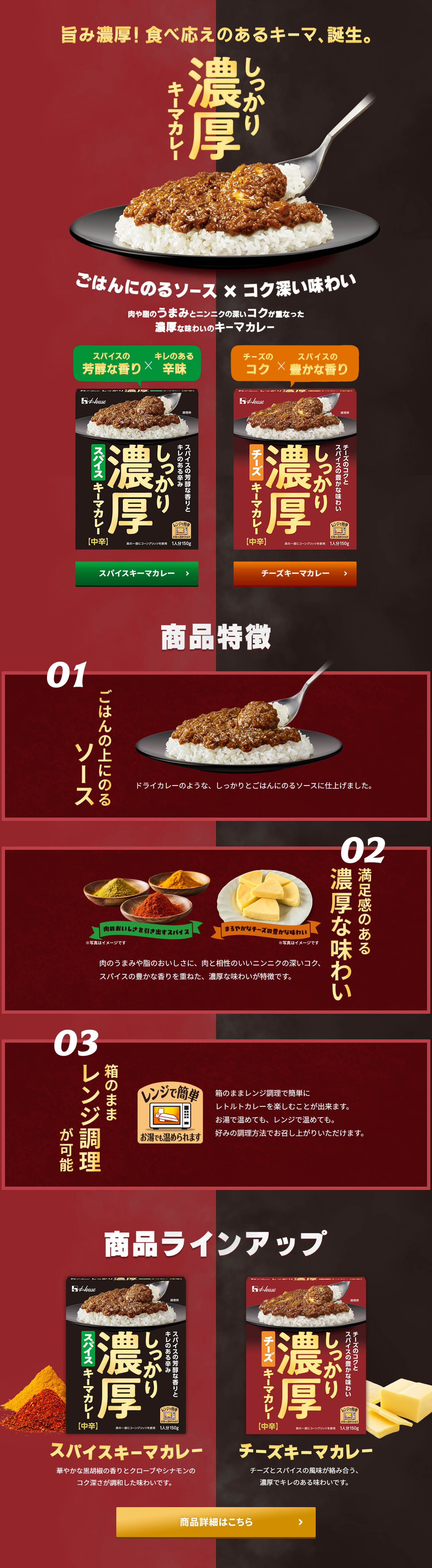 しっかり濃厚キーマカレーのLPデザイン（レトルト・インスタント／ブラウン系／力強い系）PC版