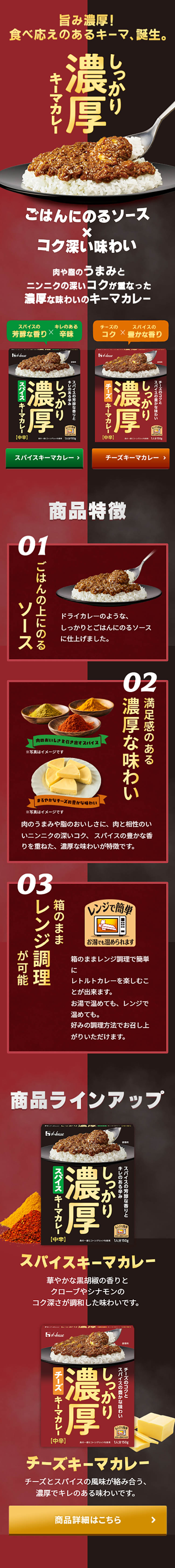 しっかり濃厚キーマカレーのLPデザイン（レトルト・インスタント／ブラウン系／力強い系）スマホ版