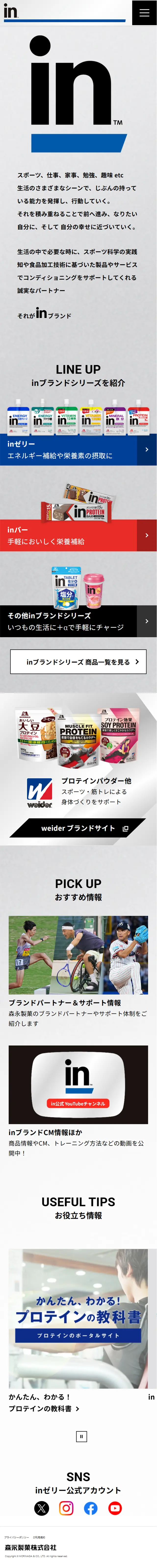 「in」ブランドシリーズのLPデザイン（健康食品・健康ドリンク・サプリメント／グレー系／シンプル系）スマホ版