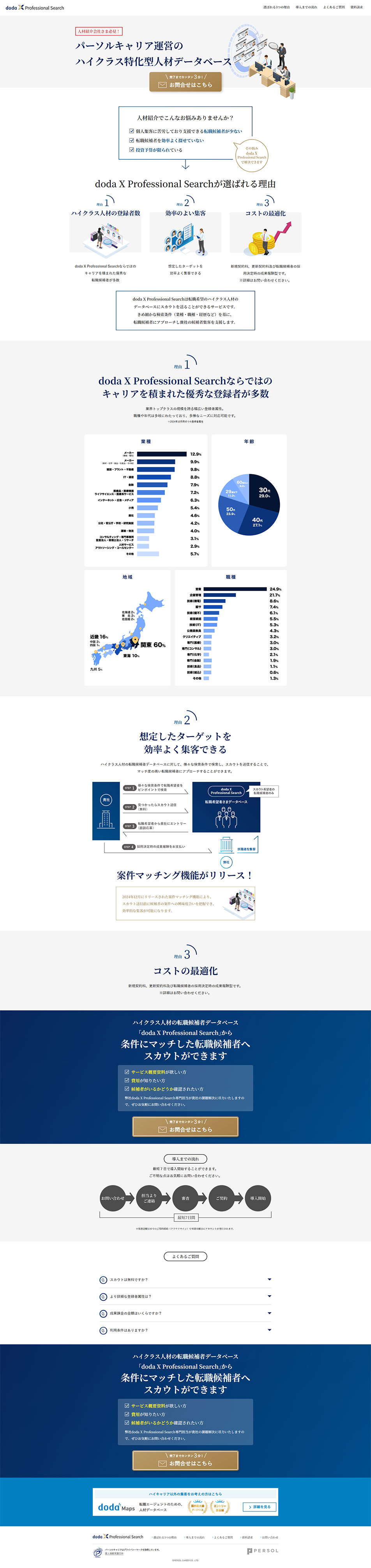 doda X Professional SearchのLPデザイン（中途採用／ブルー系／シンプル系）PC版