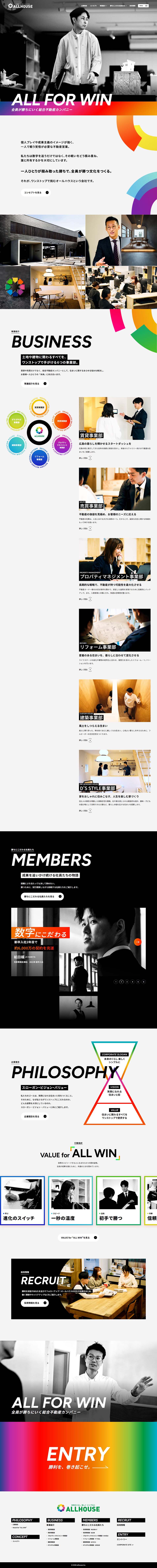 ALLHOUSEのLPデザイン（中途採用／カラフル系／かっこいい系）PC版