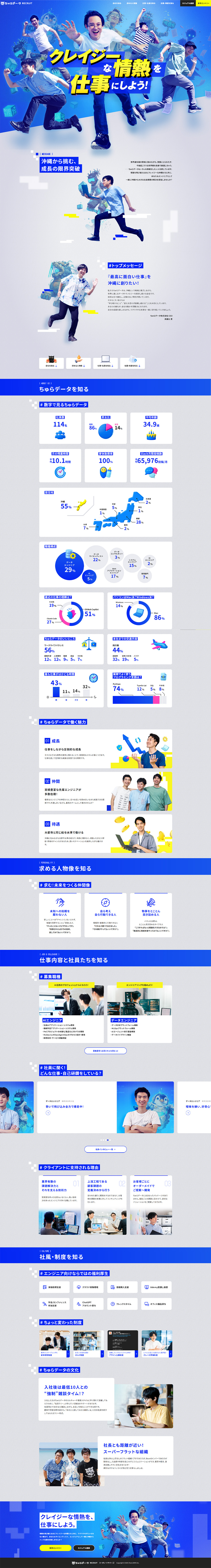ちゅらデータ 新卒採用のLPデザイン（新卒採用／ブルー系／かっこいい系）PC版
