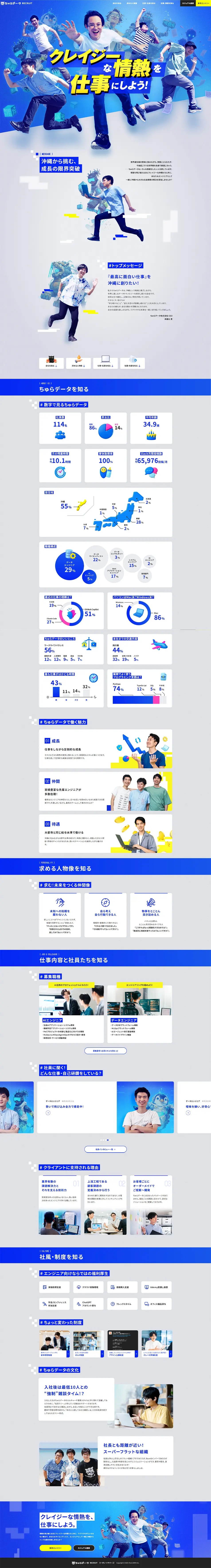ちゅらデータ 新卒採用のLPデザイン（新卒採用／ブルー系／かっこいい系）PC版
