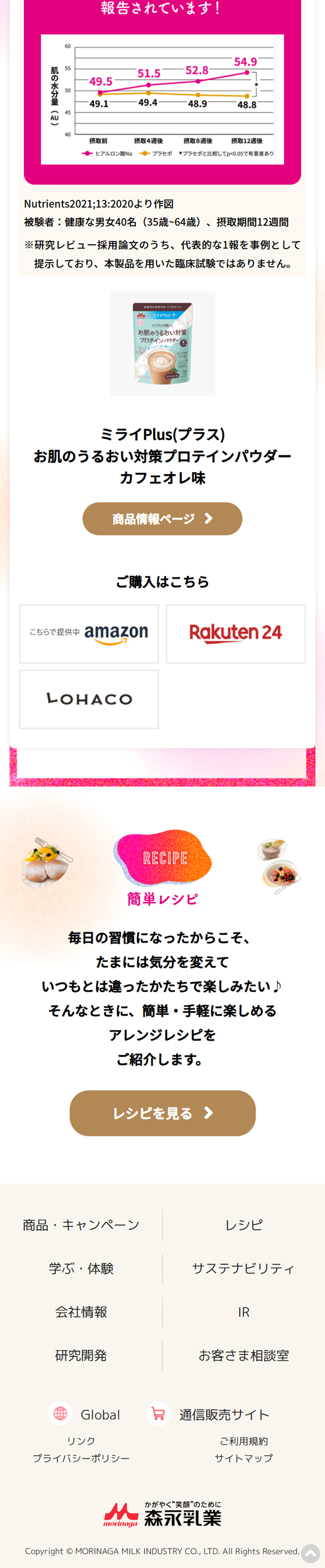ミライPlusプロテインのLPデザイン（健康食品・健康ドリンク・サプリメント／ホワイト系／シンプル系）スマホ版