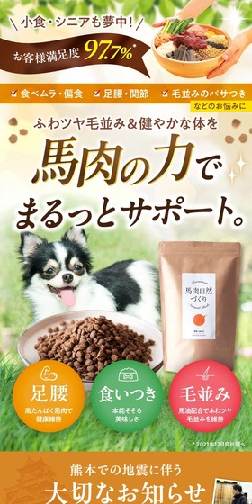 馬肉トライアルセットのLPデザイン（ペットフード ・ ペット用品／ベージュ系／かわいい系）PC版