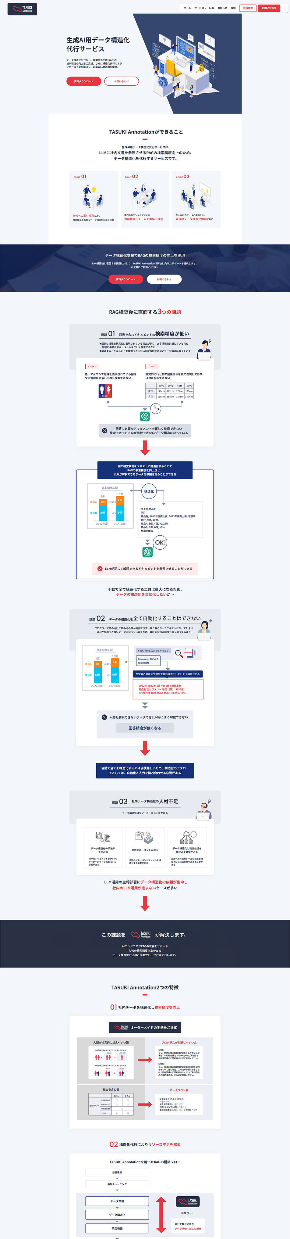 生成AI用データ構造化のLPデザイン（企業・会社・お店／ブルー系／シンプル系）PC版