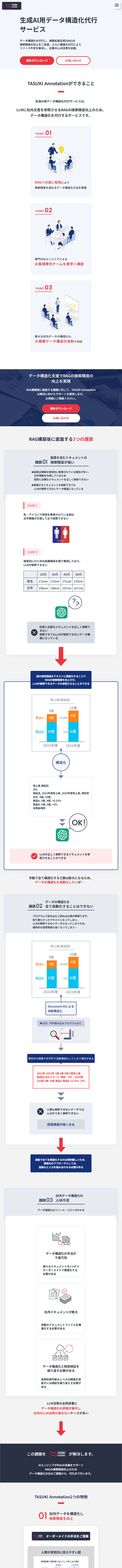 生成AI用データ構造化のLPデザイン（企業・会社・お店／ブルー系／シンプル系）スマホ版
