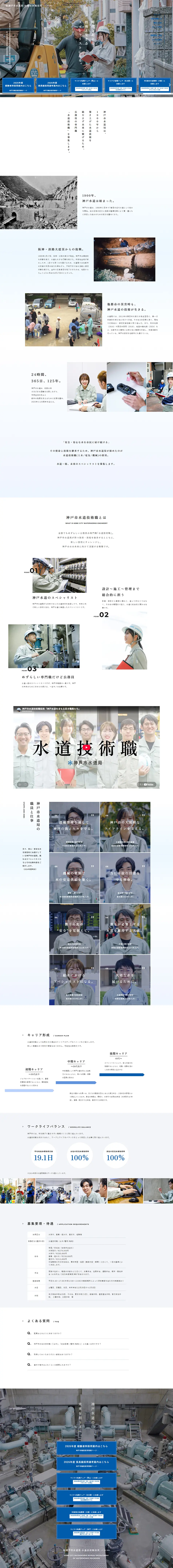 水道技術職採用のLPデザイン（新卒採用／ブルー系／信頼・安心系）PC版