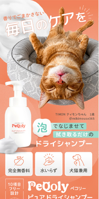 PeQoly ピュア ドライシャンプーのLPデザイン（ペットフード ・ ペット用品／オレンジ系／かわいい系）スマホ版