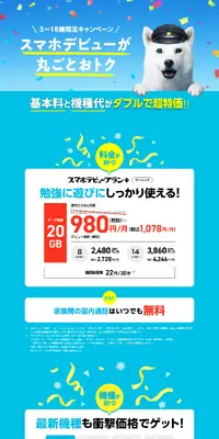 5～18歳限定キャンペーンのLPデザイン（通信・ネットワーク機器／ブルー系／信頼・安心系）PC版
