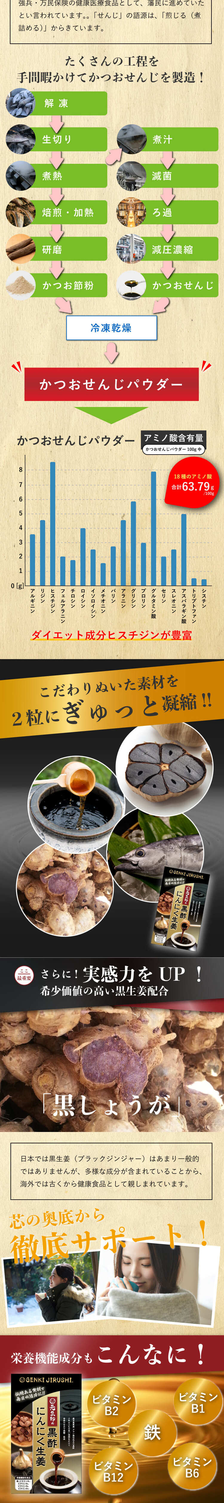 元気印の黒酢にんにく生姜のLPデザイン（健康食品・健康ドリンク・サプリメント／ブラック系／健康・癒し系）スマホ版