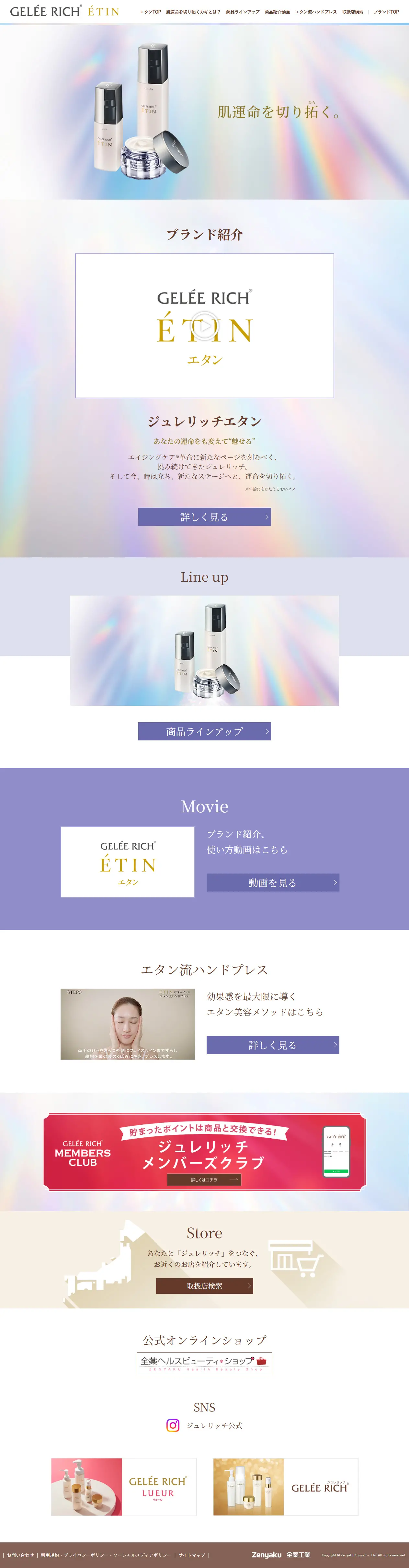 肌運命を切り拓く エイジングケアシリーズ「ETIN（エタン）」のLPデザイン（スキンケア・ボディケア・ヘアケア／グレー系／キレイ系）PC版