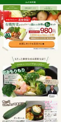 大地宅配　お試しセットのLPデザイン（食品／ベージュ系／かわいい系）PC版