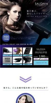 ION HAIR DRYERのLPデザイン（家電・パソコン・通信機器／ホワイト系／かっこいい系）PC版