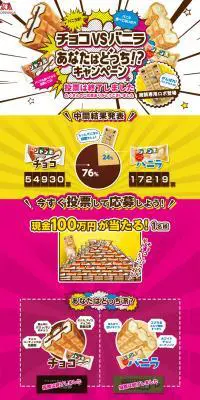 チョコVSバニラあなたはどっちキャンペーンのLPデザイン（食品／イエロー系／にぎやか系）PC版