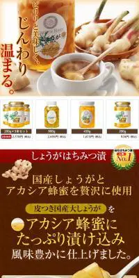山田養蜂場　しょうがはちみつ漬特別セットのLPデザイン（健康・美容食品・サプリ／ブラウン系／にぎやか系）PC版