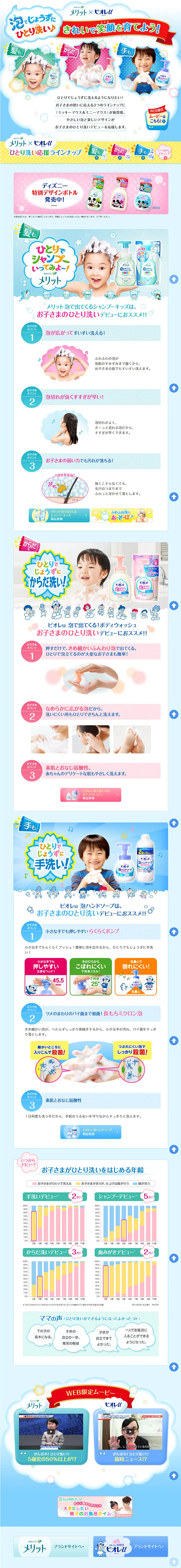 Merrit x Biore U: Learn to wash well by yourself with foam! Let's nurture cleanliness and smiles! LP design (Beauty, Skincare, Fragrance / Shades of blue / Lively type) PC version