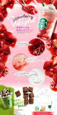 ストロベリーフラペチーノのLPデザイン（スイーツ・スナック菓子／ピンク系／にぎやか系）PC版