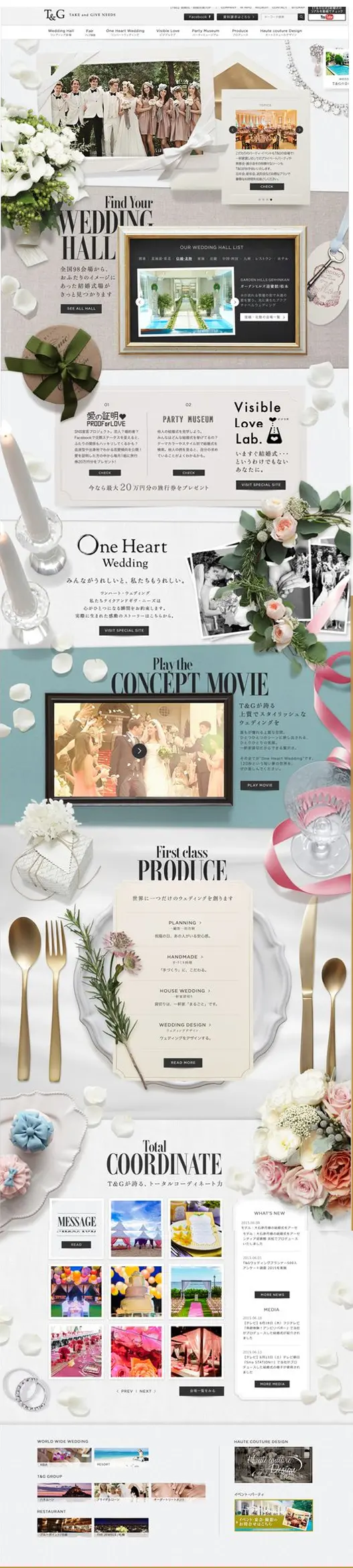 T&G Wedding Venue: Original Weddings LP design (Services, Insurance, and Finance / White-based / Cute style) PC version