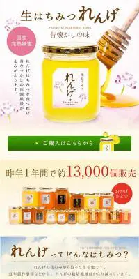 生はちみつれんげのLPデザイン（健康・美容食品・サプリ／イエロー系／かわいい系）PC版