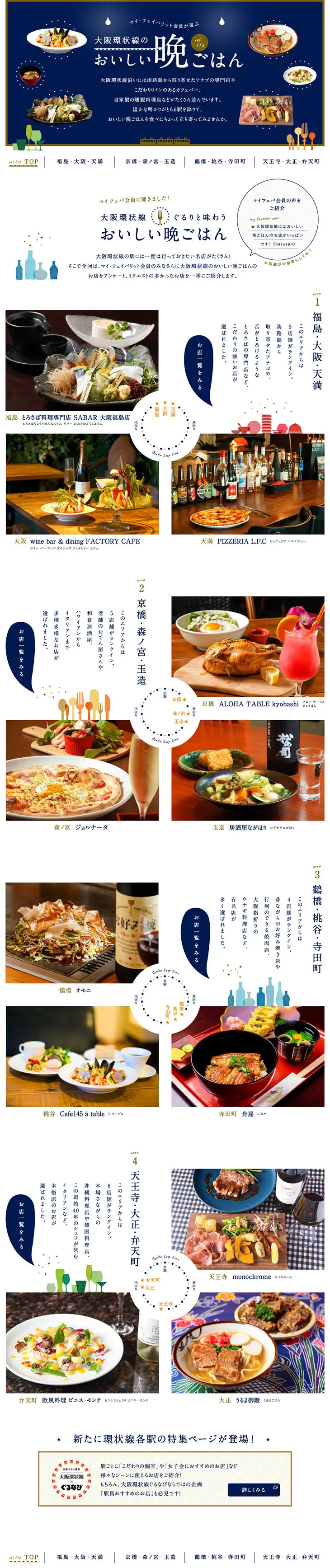 My Favorite Kansai: Delicious Dinners on the Osaka Loop Line LP design (Services, Insurance, and Finance / White-based / Simple) PC version