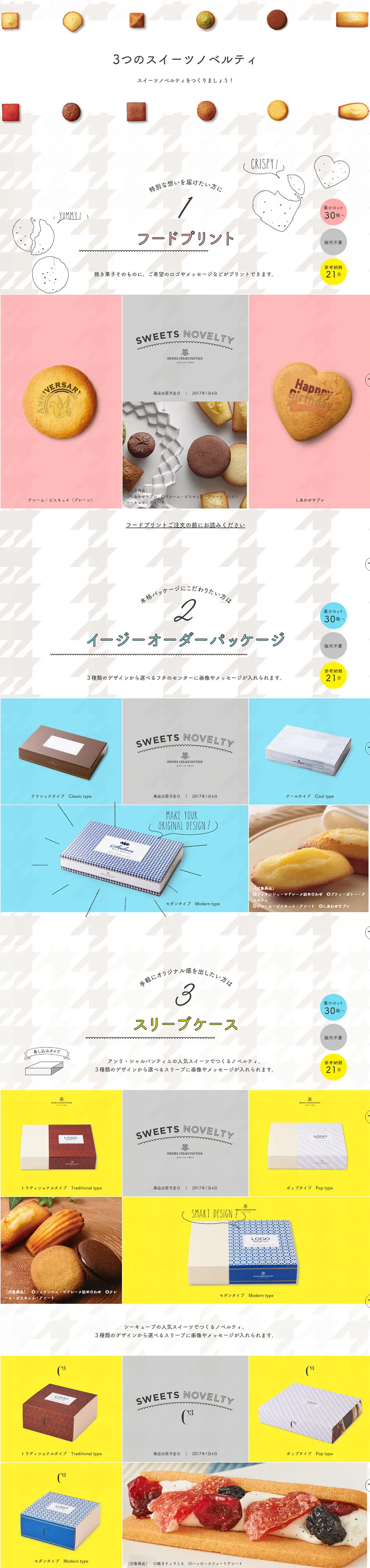 Three sweets novelties LP design (Sweets and Snacks / White-based / Cute style) PC version
