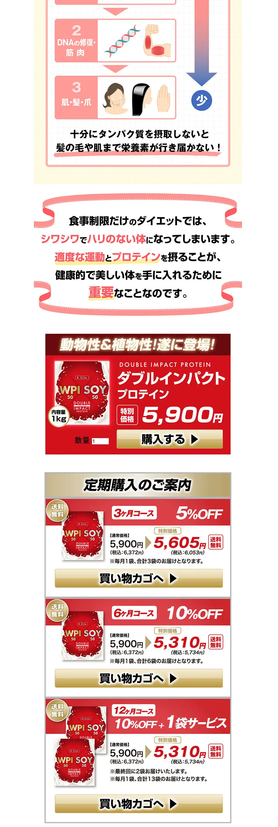 ダブルインパクトプロテインのLPデザイン（健康・美容食品・サプリ／レッド系／かっこいい系）PC版