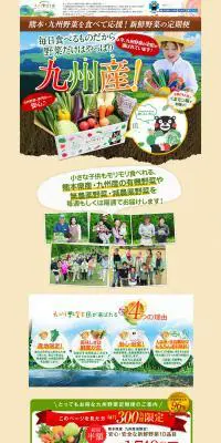 九州野菜王国のLPデザイン（フルーツ・果物・野菜／カラフル系／にぎやか系）PC版