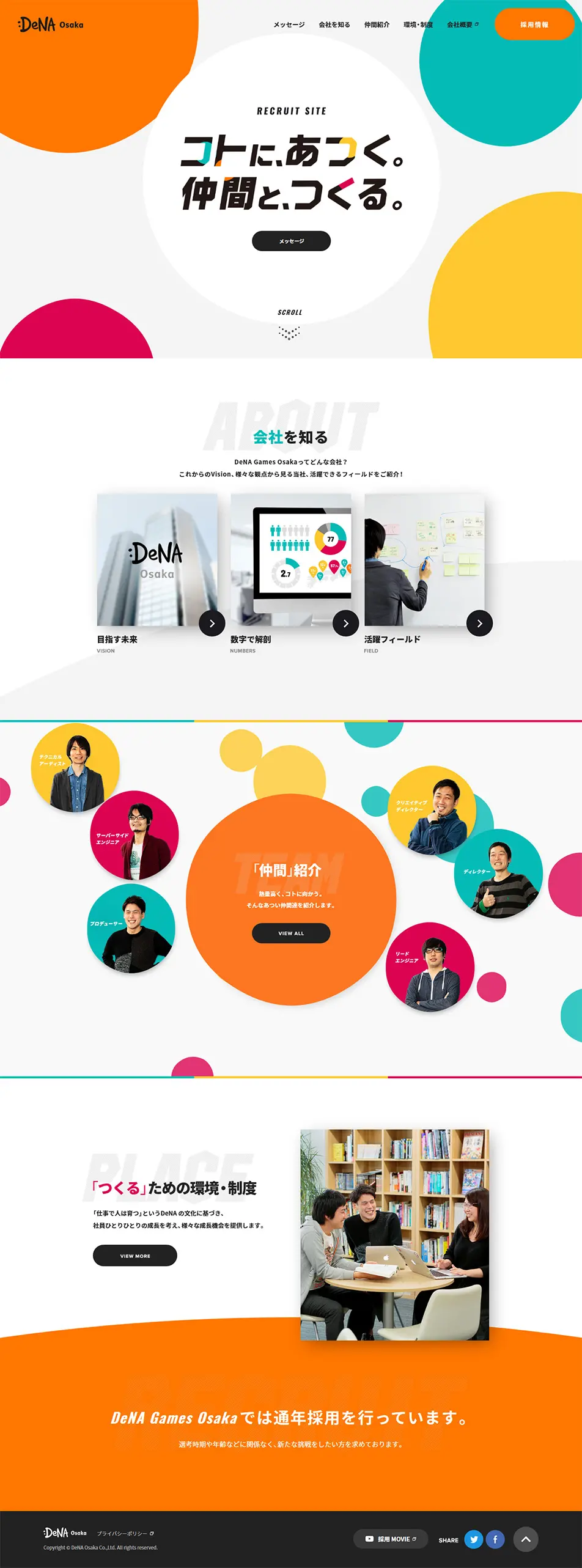 DeNA Games Osaka Careers Site LP design (Recruitment and Hiring / Multi-color type / Lively type) PC version