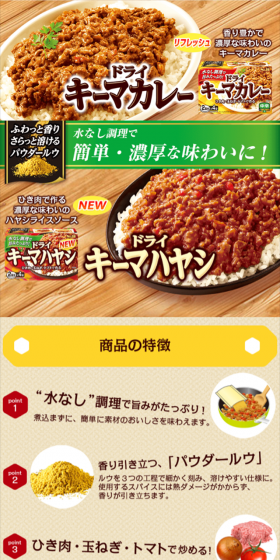 ドライキーマカレー・ドライキーマハヤシのLPデザイン(レトルト・インスタント/イエロー系/にぎやか系)スマホ版