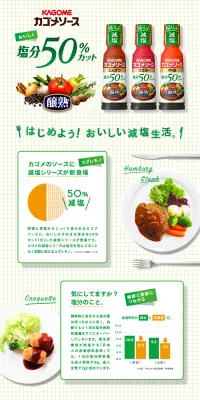カゴメソース　塩分50％カットのLPデザイン（食品／グリーン系／信頼・安心系）PC版