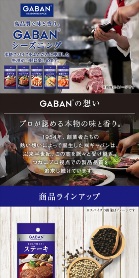 GABAN シーズニングのLPデザイン(食品/ブルー系/アート・芸術系)スマホ版