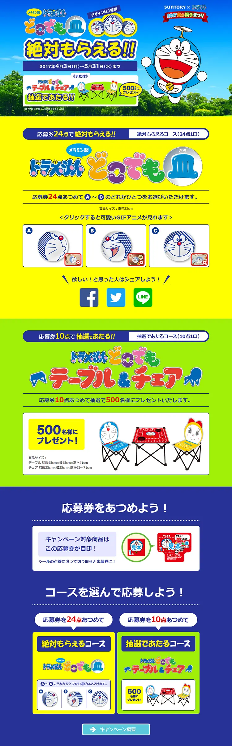 SUNTORY x Doraemon 2017 Spring Parent and Child Festival LP design (Services, Insurance, and Finance / yellow / Manga) PC version