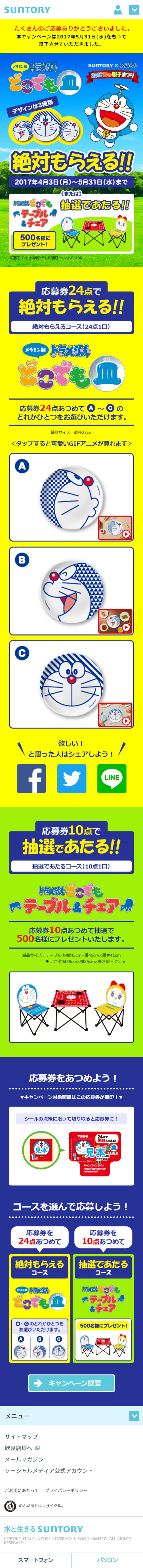 SUNTORY x Doraemon 2017 Spring Parent and Child Festival LP design (Services, Insurance, and Finance / yellow / Manga) Mobile version