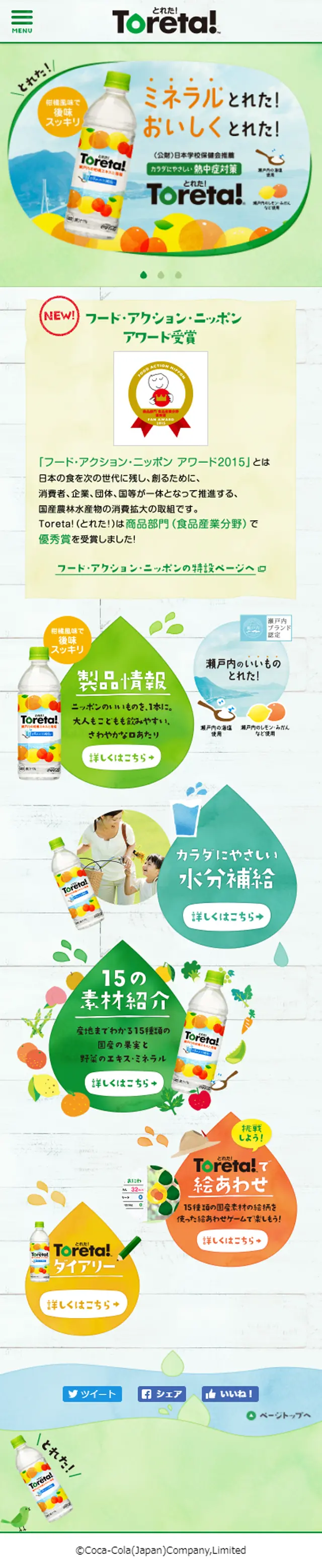 Toreta! LP design (Beverages and Alcohol / Green tones / Cute style) Mobile version
