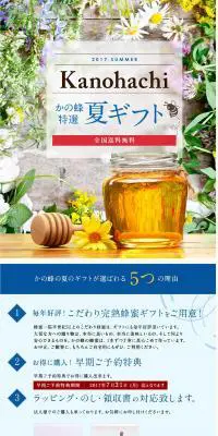 かの蜂お中元ギフトのLPデザイン（食品／オレンジ系／オーガニック系）PC版