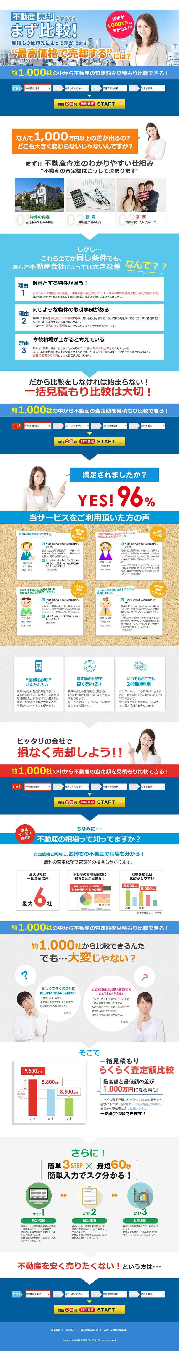 不動産売却のLPデザイン（住宅・不動産／ブルー系／信頼・安心系）PC版