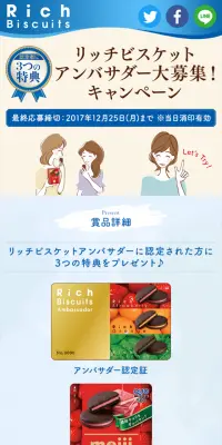 リッチビスケットアンバサダー大募集！キャンペーンのLPデザイン（サービス・保険・金融／ピンク系／かわいい系）スマホ版