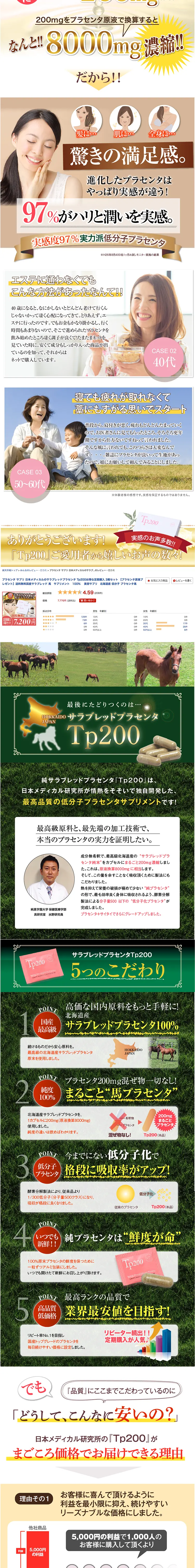 TP200のLPデザイン（健康・美容食品・サプリ／ゴールド系／にぎやか系）PC版