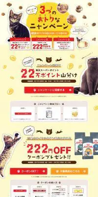 3つのおトクなニャンペーンのLPデザイン（ペット・花・DIY工具／ベージュ系／かわいい系）PC版
