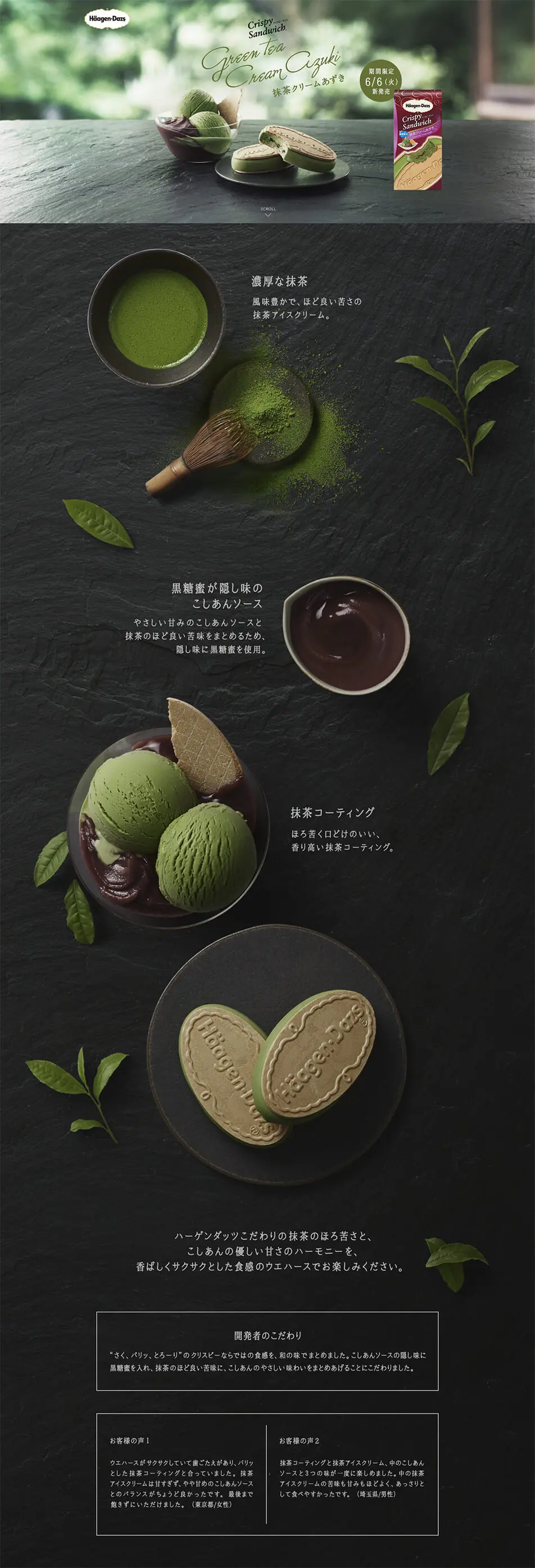 Crispy Sandwich Matcha Cream Azuki LP design (Sweets and Snacks / Green tones / Refined style) PC version