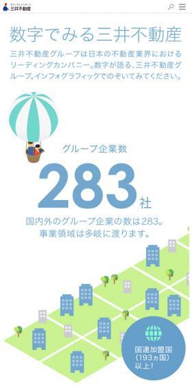 数字でみる三井不動産のLPデザイン（サービス・保険・金融／ホワイト系／かわいい系）スマホ版