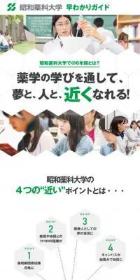 昭和薬科大学 早わかりガイドのLPデザイン（学校・塾・通信講座／グリーン系／信頼・安心系）スマホ版