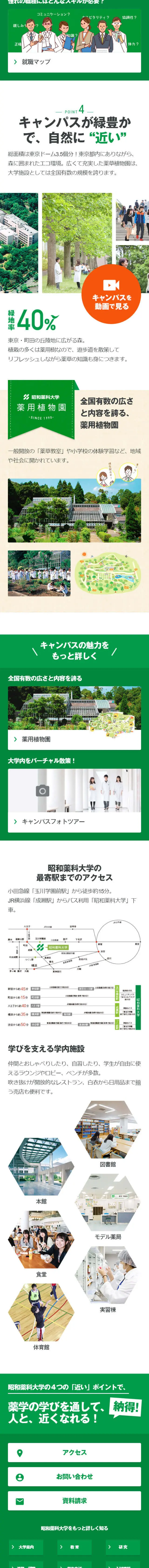 Showa Pharmaceutical University Quick Guide LP design (school / Green tones / Trust and Safety) Mobile version