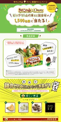 きのこの山ファン感謝キャンペーンのLPデザイン（サービス・保険・金融／グリーン系／にぎやか系）PC版
