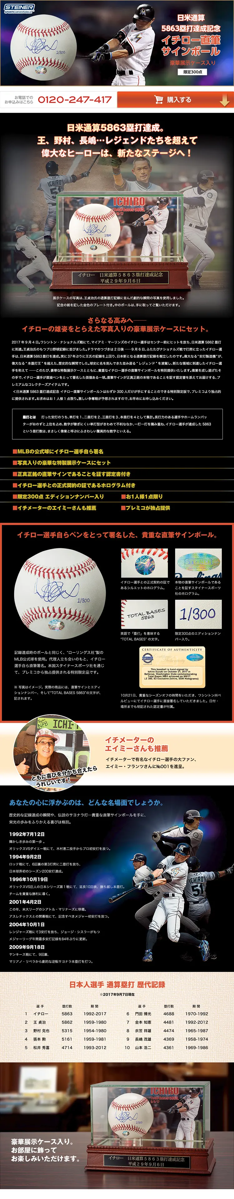 日米通算5863塁打達成記念 イチロー直筆サインボール 豪華展示ケース入りのLPデザイン（インテリア・家具・寝具／ブラック系／かっこいい系）PC版