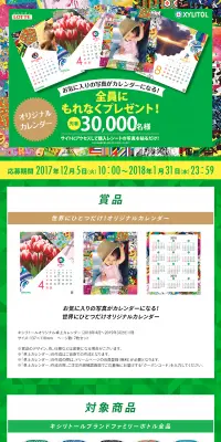 世界にひとつだけのオリジナルカレンダーキャンペーンのLPデザイン（サービス・保険・金融／イエロー系／にぎやか系）PC版