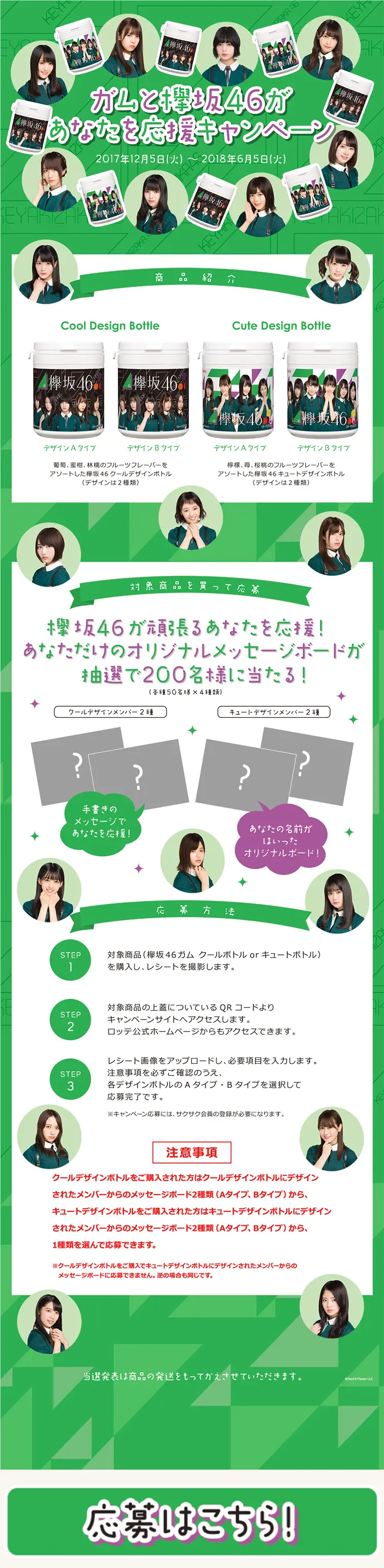 Gum and Keyakizaka46 Support You Campaign LP design (Services, Insurance, and Finance / Green tones / Cool style) PC version